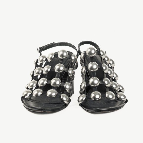 Alexander Wang Nadia Black Leather Studded-Cage Sandals - Picture 2 of 9